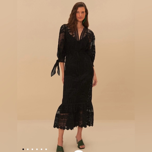 FARM Rio Dresses & Skirts - NWT  FARM Rio Morada Boa Guipure Maxi Dress in black with tie waist. Size S.